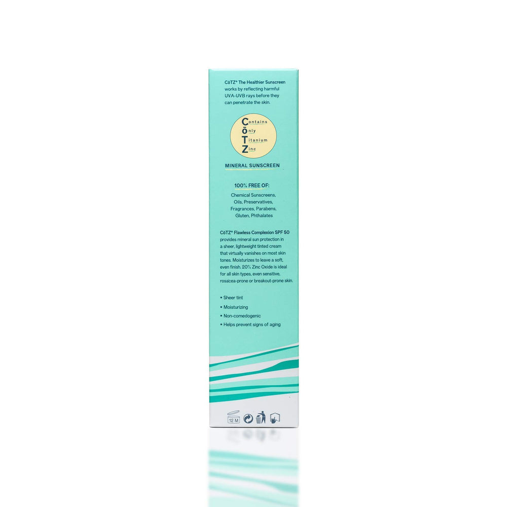 CoTZ Flawless Complexion SPF50 moisturizing application shows easy blend-in for refreshed skin.