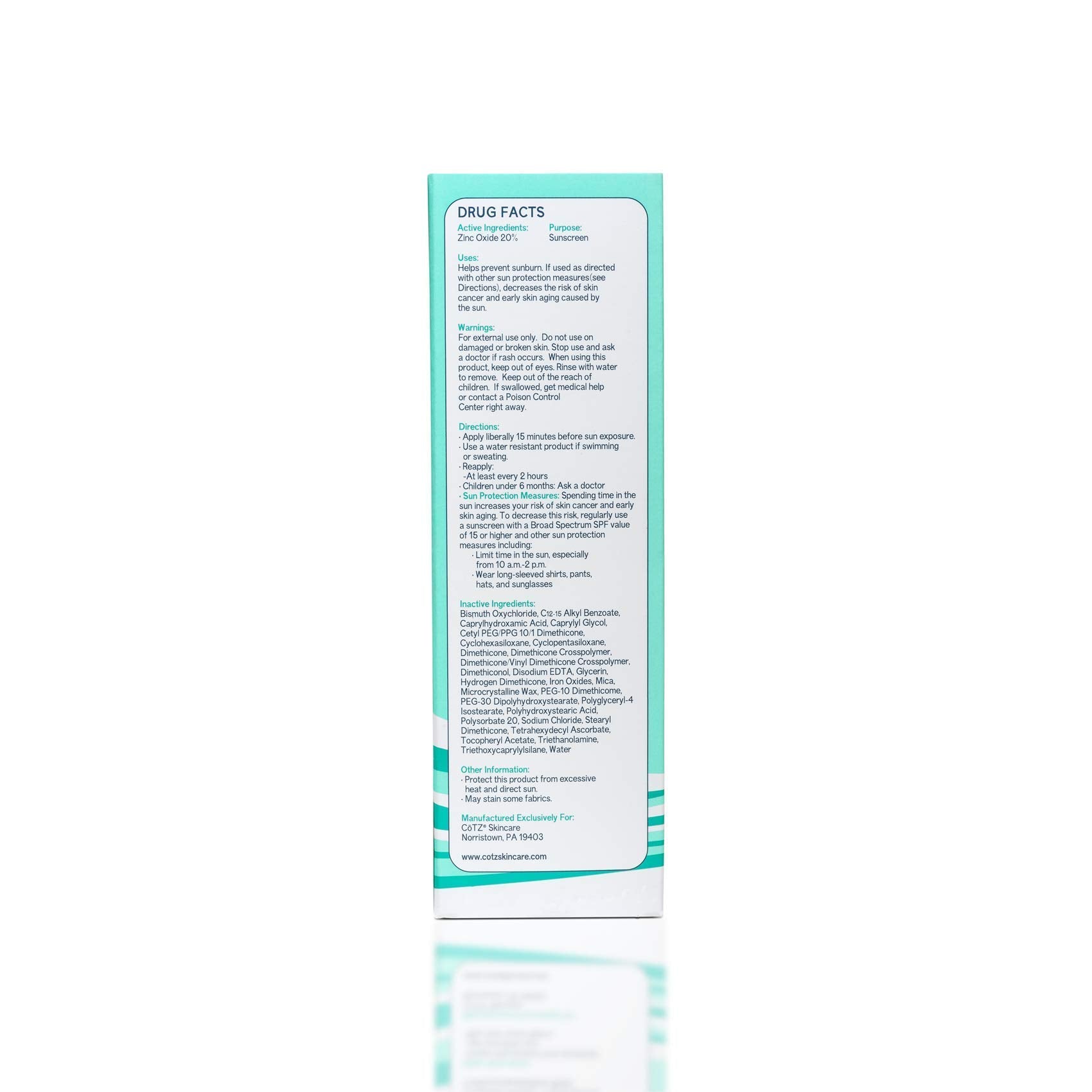 CoTZ Flawless Complexion SPF50 skin-care visual conveys a calming daily-use option.