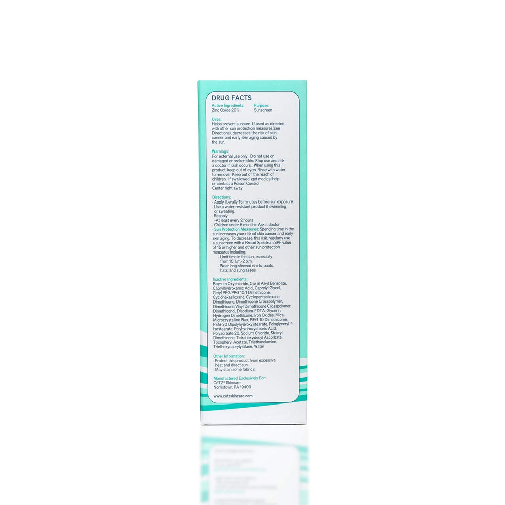 CoTZ Flawless Complexion SPF50 skin-care visual conveys a calming daily-use option.