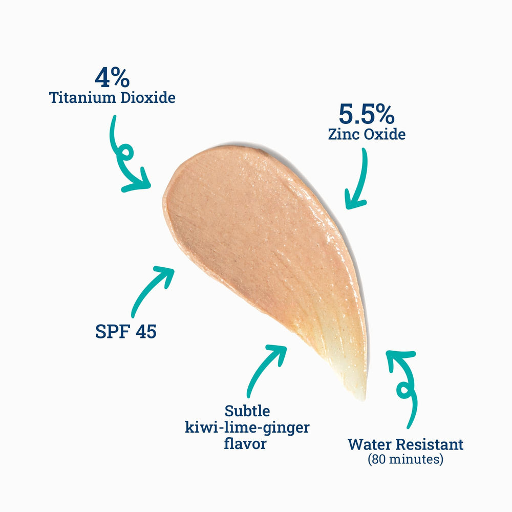CoTZ Lip SPF 45 application on lip shows smooth, protective layer