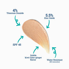 CoTZ Lip SPF 45 application on lip shows smooth, protective layer