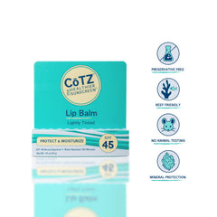 CoTZ Lip SPF 45 back label highlights chemical-free sun protection