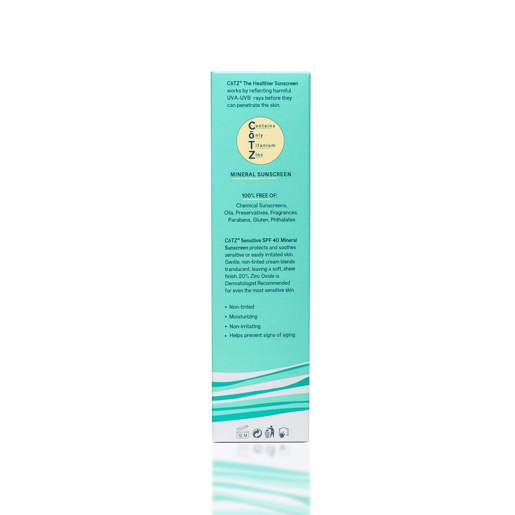 CoTZ Sensitive back label information detailing ingredients and SPF