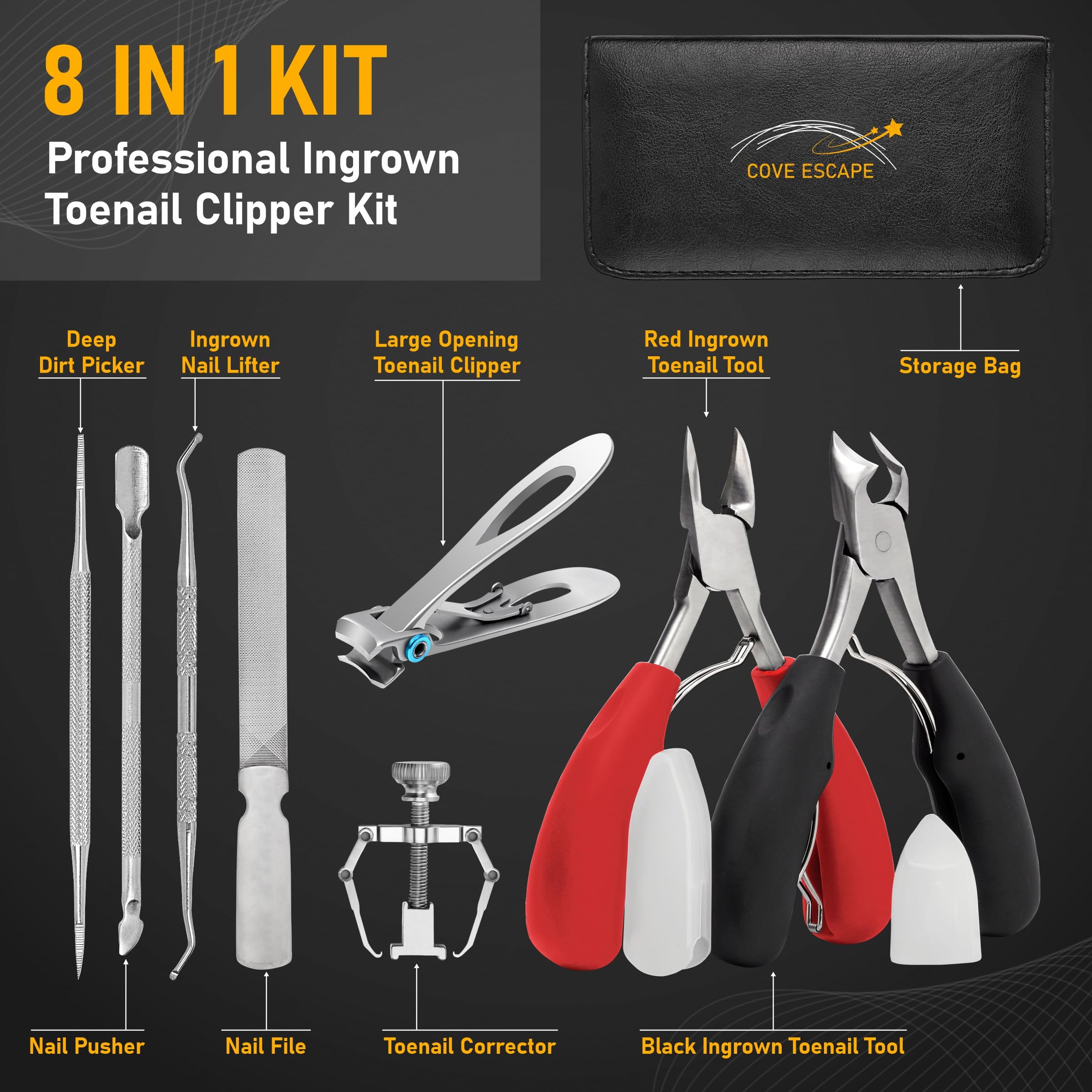 COVE ESCAPE deep curved toe plier for precise thick-nail trimming and reduced pressure.