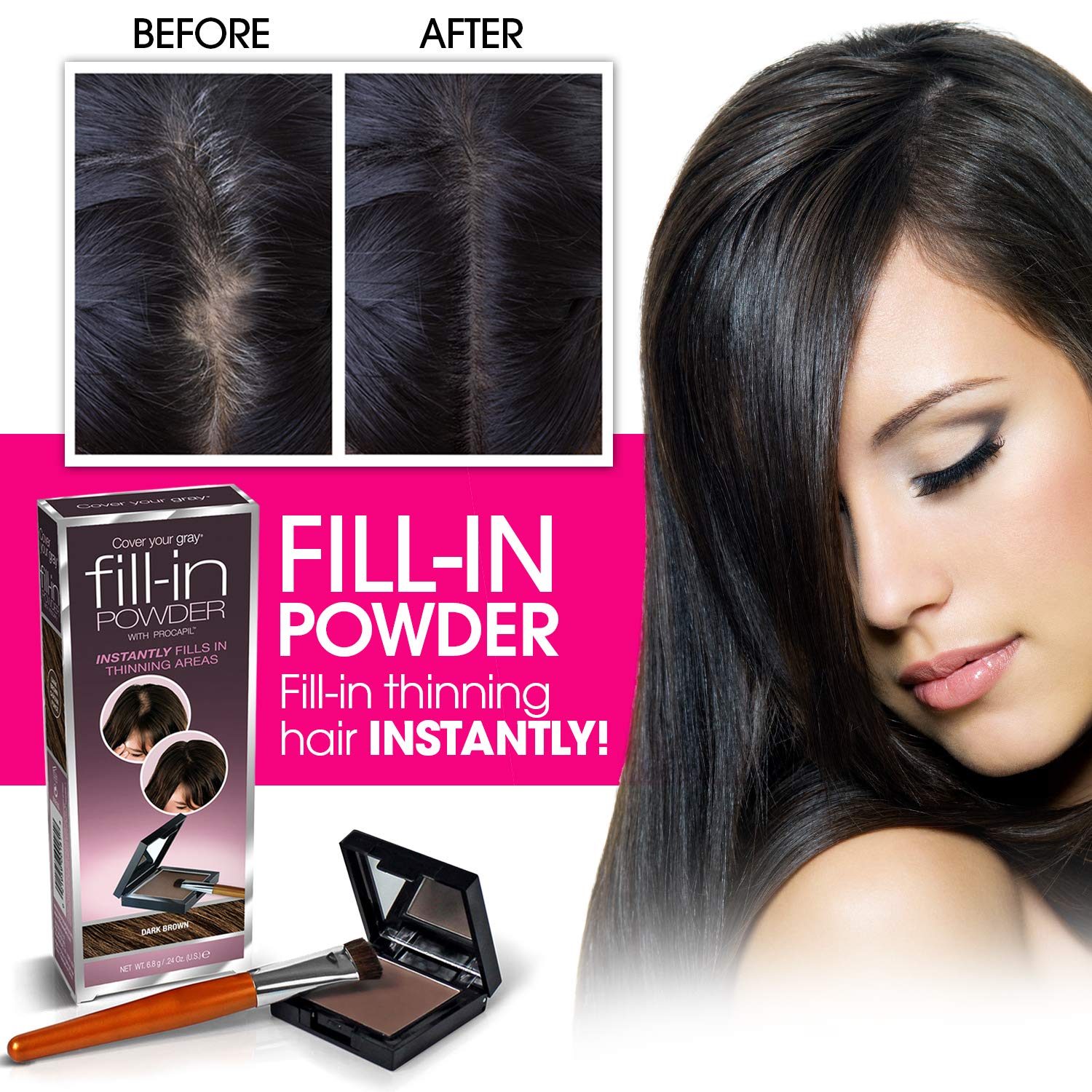 Dark brown shade swatches for Cover Your Gray Fill In Powder pack-2.