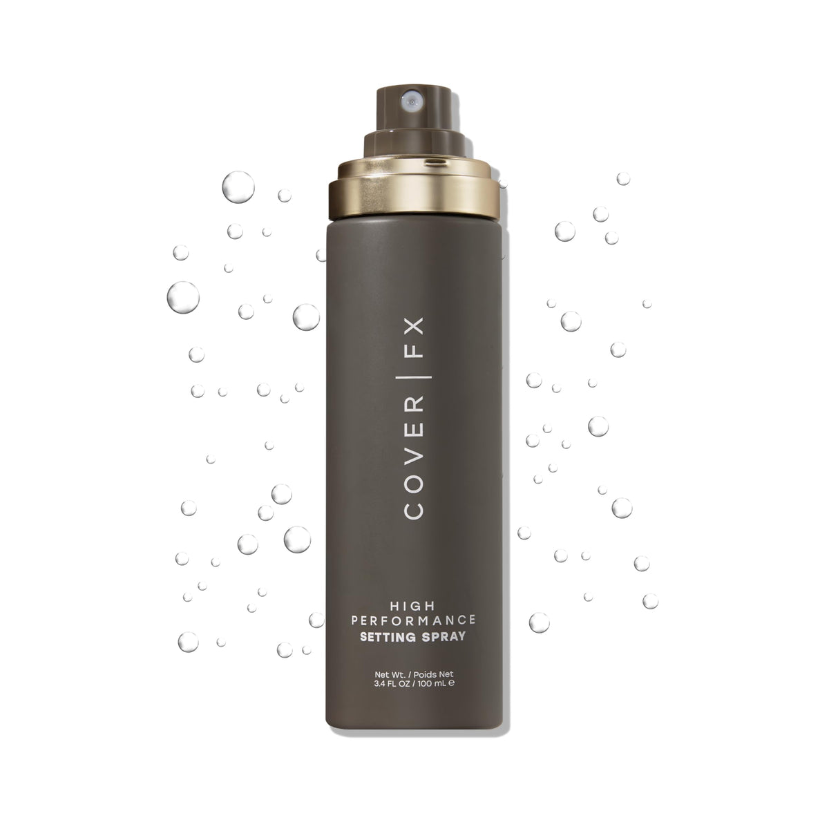 Cover FX high-performance setting spray bottle demonstrates long-lasting makeup hold.