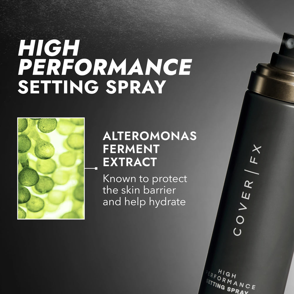 Cover FX setting spray resists water and sweat for daily wear.