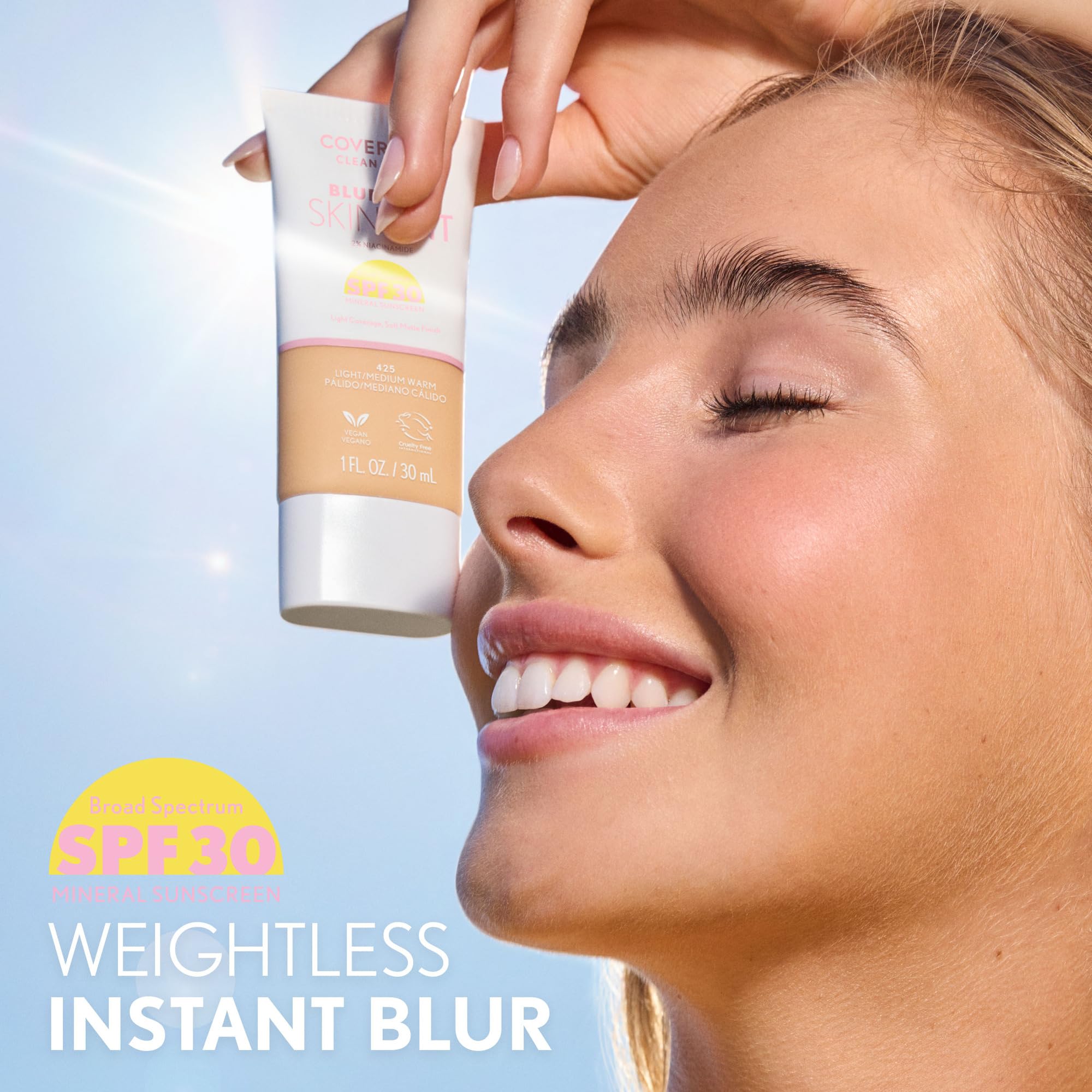 CoverGirl Clean Fresh Blurring Skin Tint application swatch demonstrates buildable coverage.