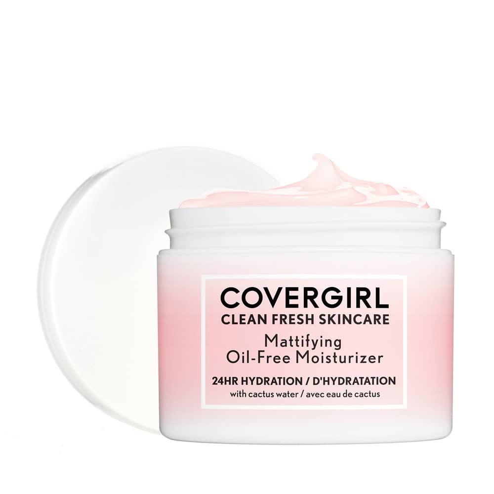 CoverGirl Clean Fresh mattifying moisturizer bottle pump demonstrates oil-control hydration for all-day wear