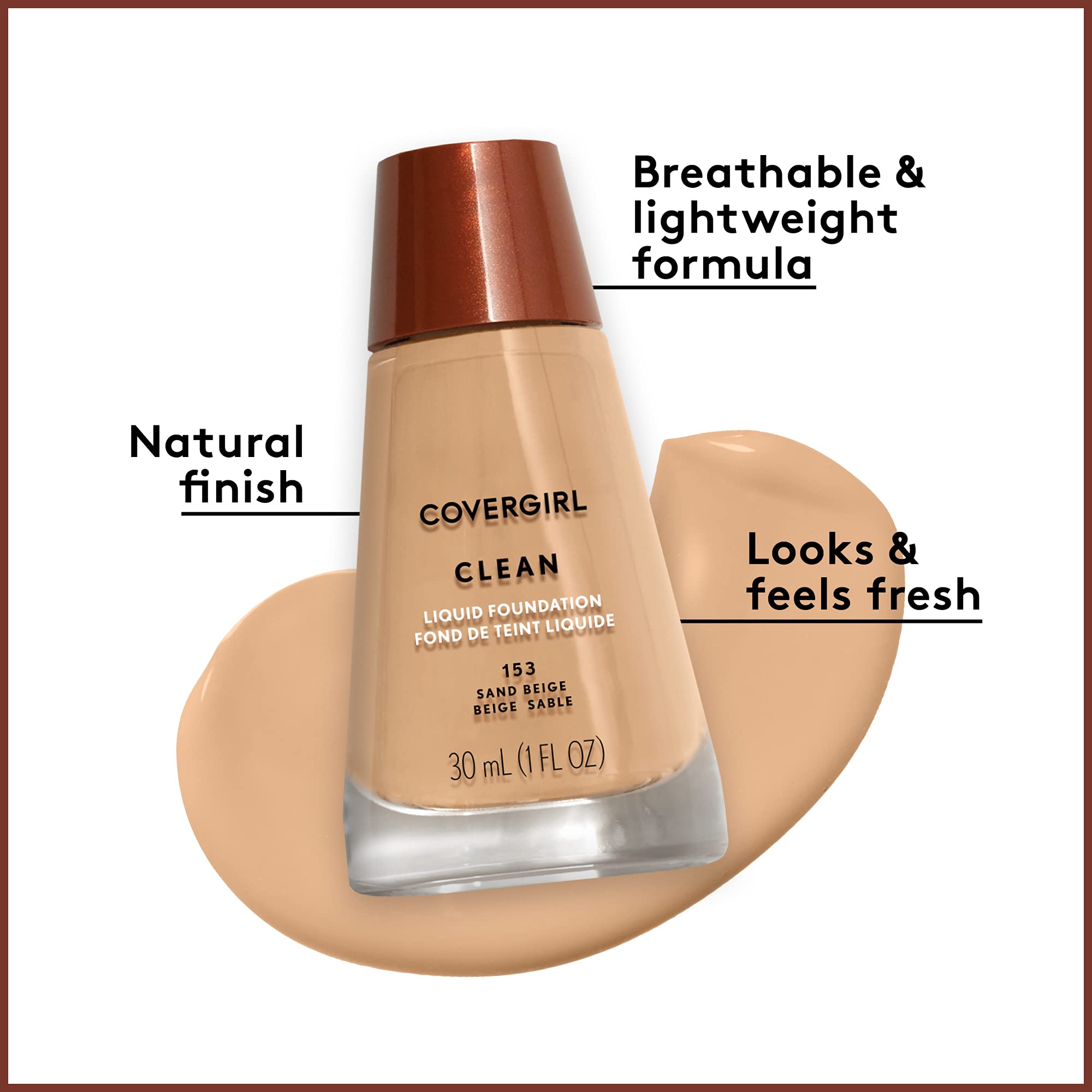 COVERGIRL Clean Makeup Foundation Ivory 105 swatch on skin showing smooth, lightweight coverage.