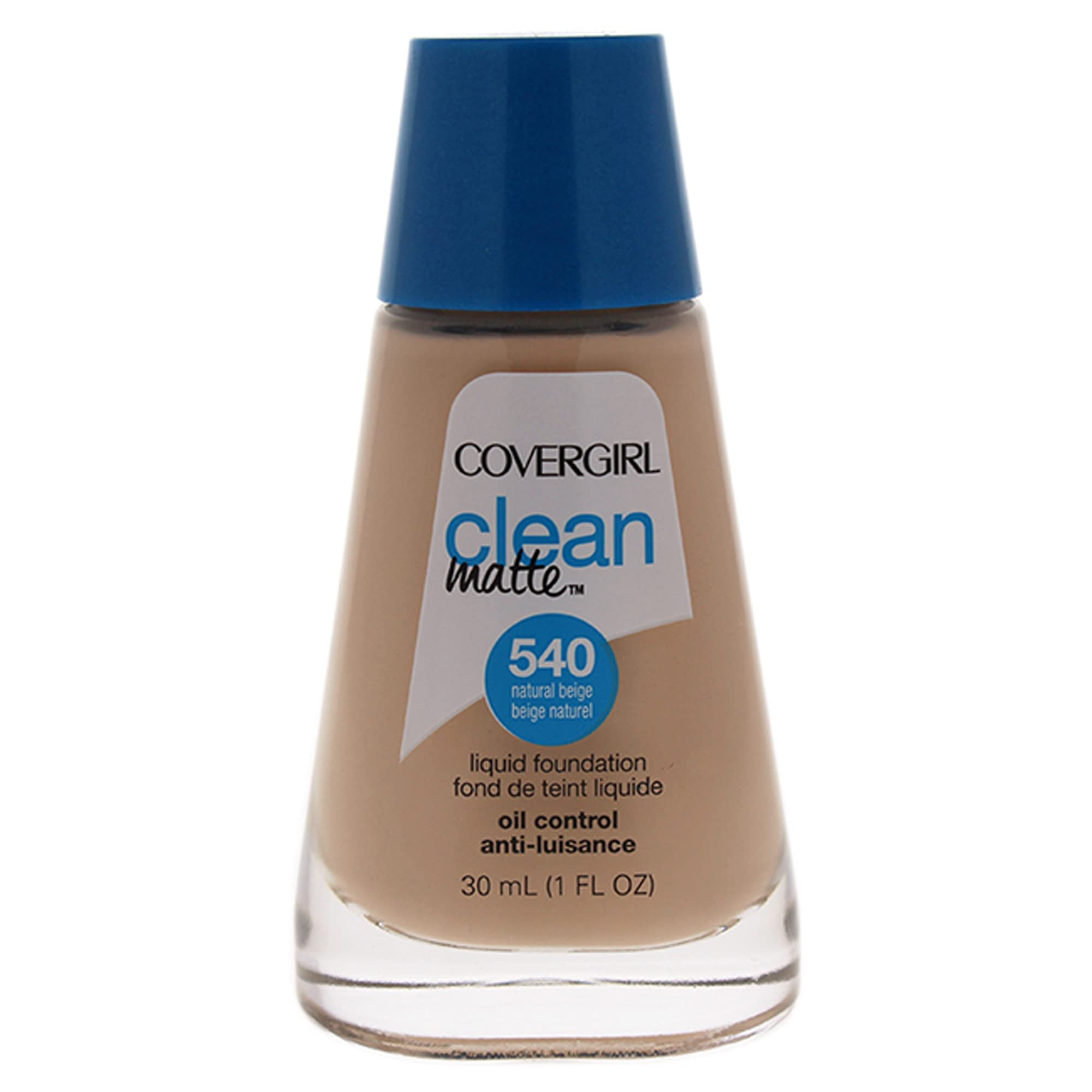 CoverGirl Clean Matte Liquid Foundation bottle in Natural Beige provides a lightweight oil-free finish.