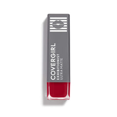 CoverGirl Exhibitionist Ultra Matte Lipstick Sweeten Up applied on lips for even bold color