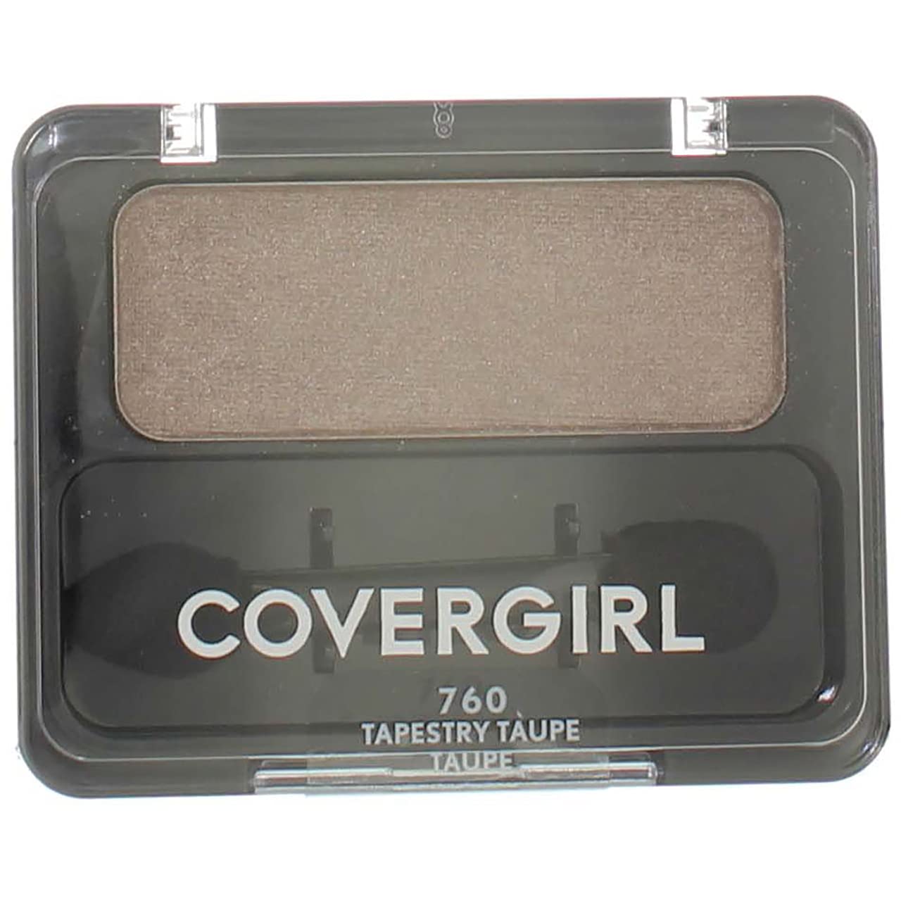 CoverGirl Eye Enhancers Tapestry Taupe 760 compact with brush illustrates convenient on-the-go application.