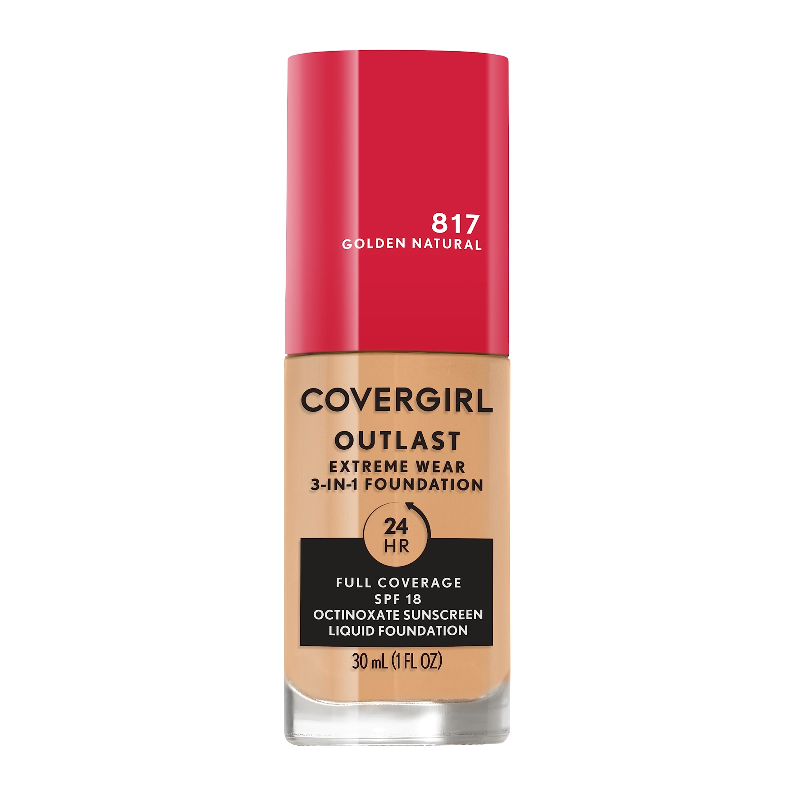 CoverGirl Outlast Extreme Wear bottle closeup, showcasing long-wear foundation for all-day coverage.