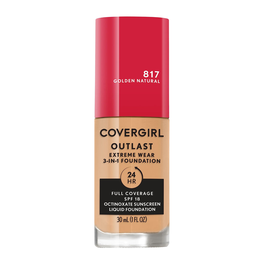 CoverGirl Outlast Extreme Wear bottle closeup, showcasing long-wear foundation for all-day coverage.