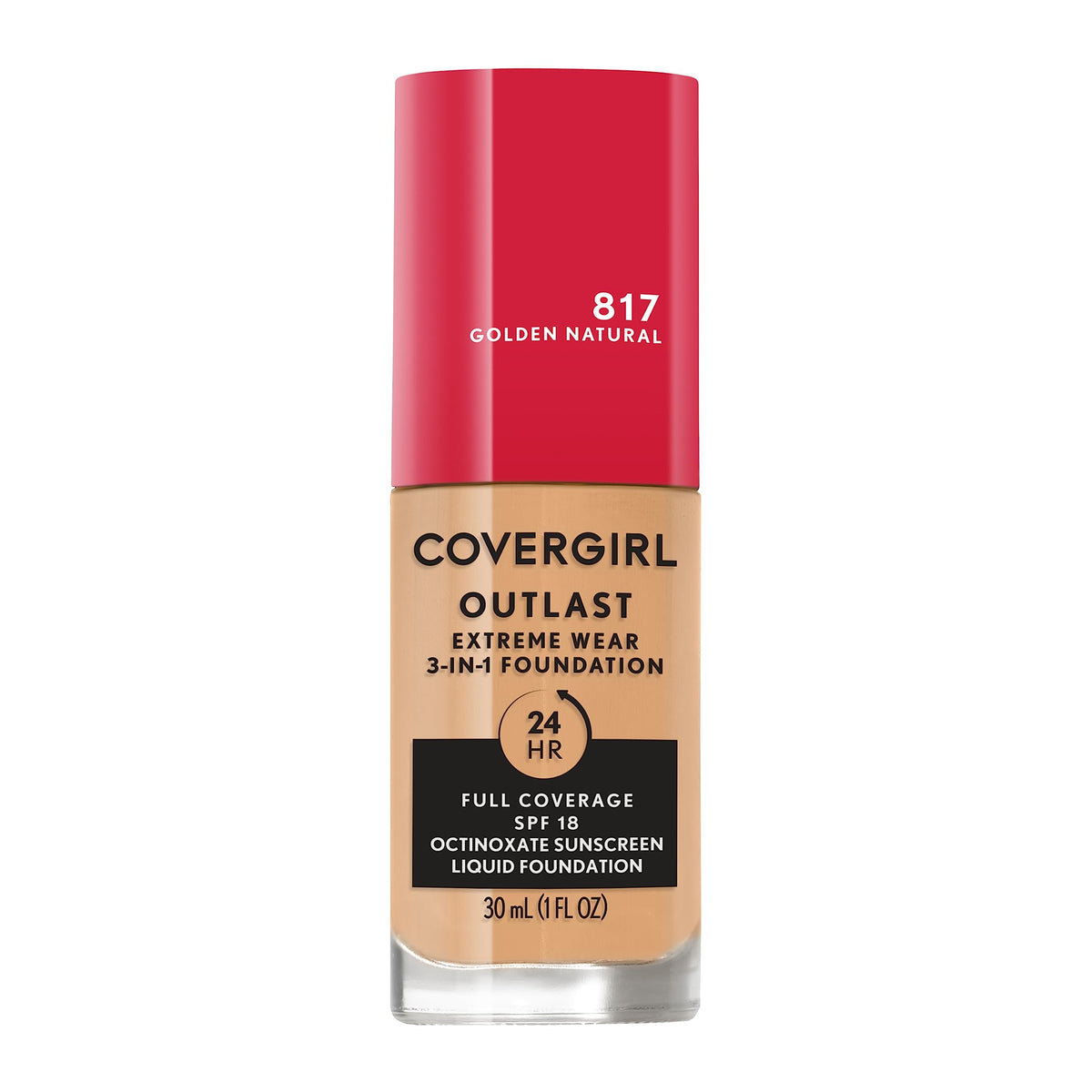 CoverGirl Outlast Extreme Wear bottle closeup, showcasing long-wear foundation for all-day coverage.