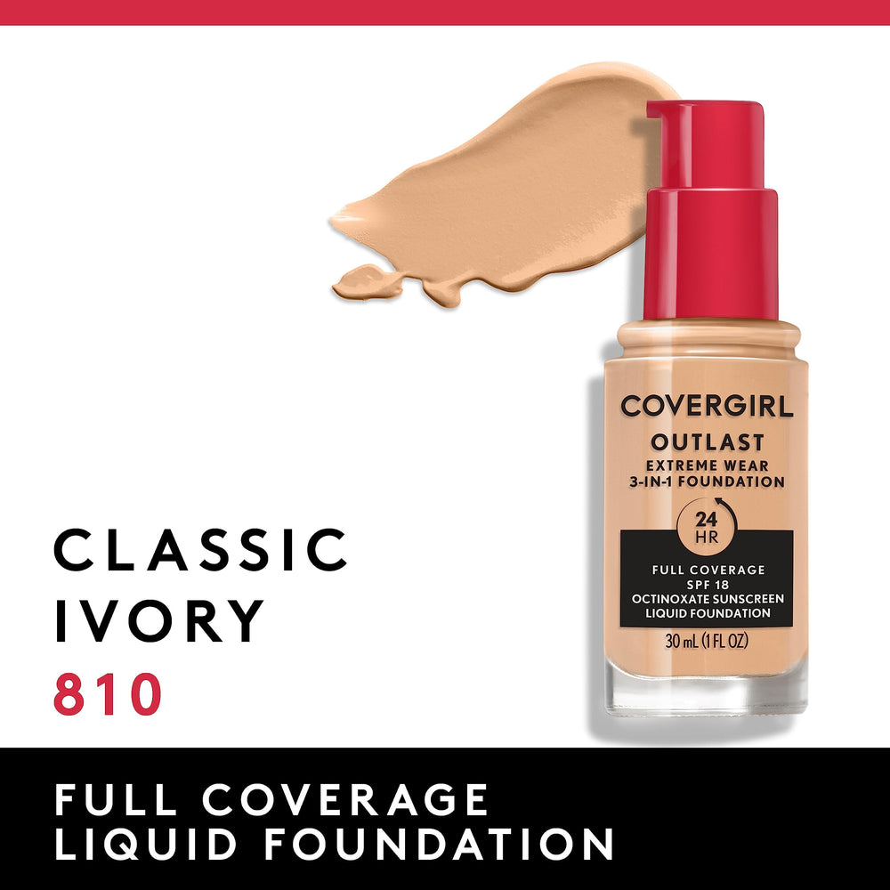 Covergirl Outlast Extreme Wear SPF 18 tube highlights sun protection during outdoor activities