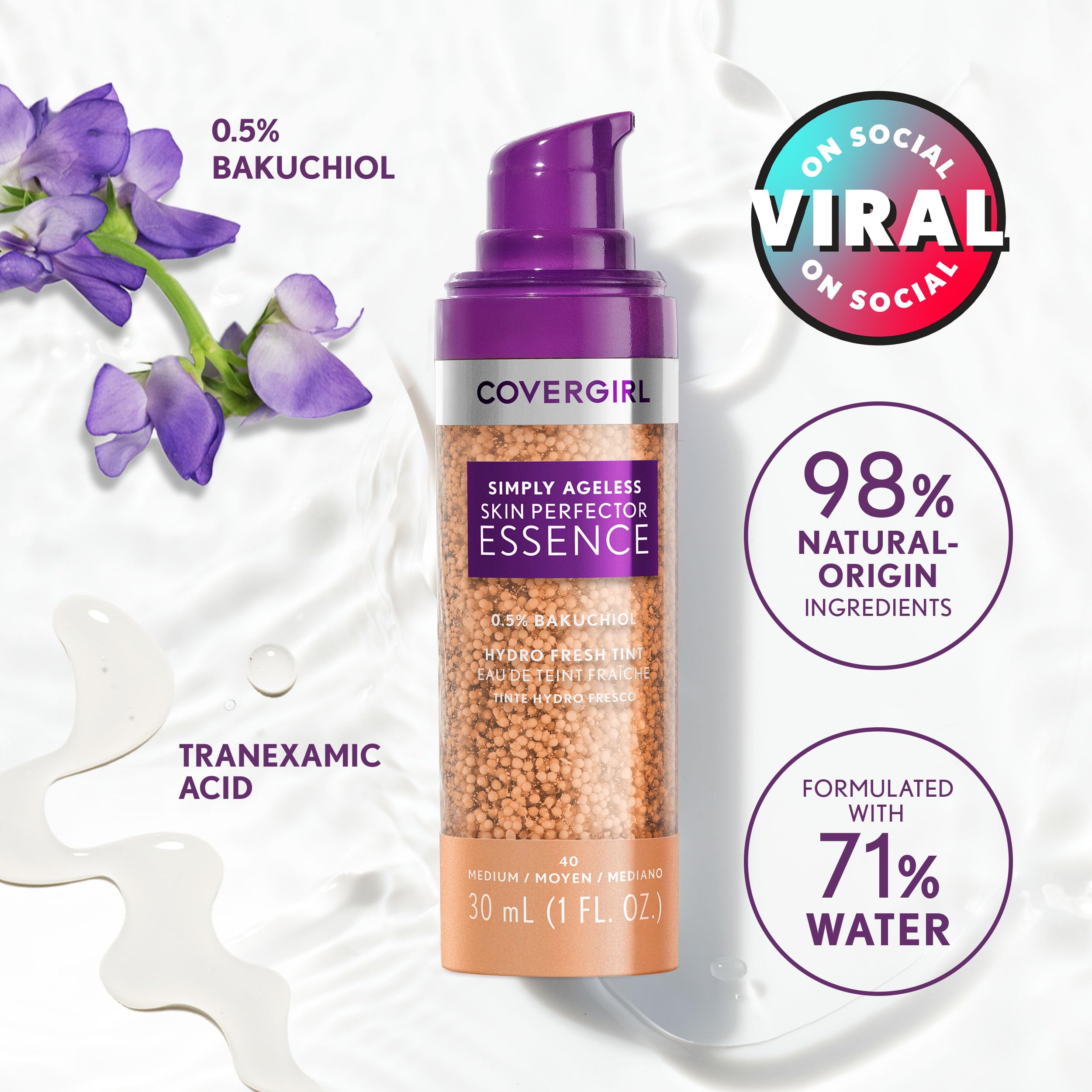CoverGirl Simply Ageless 24h hydration glow on the cheek area.