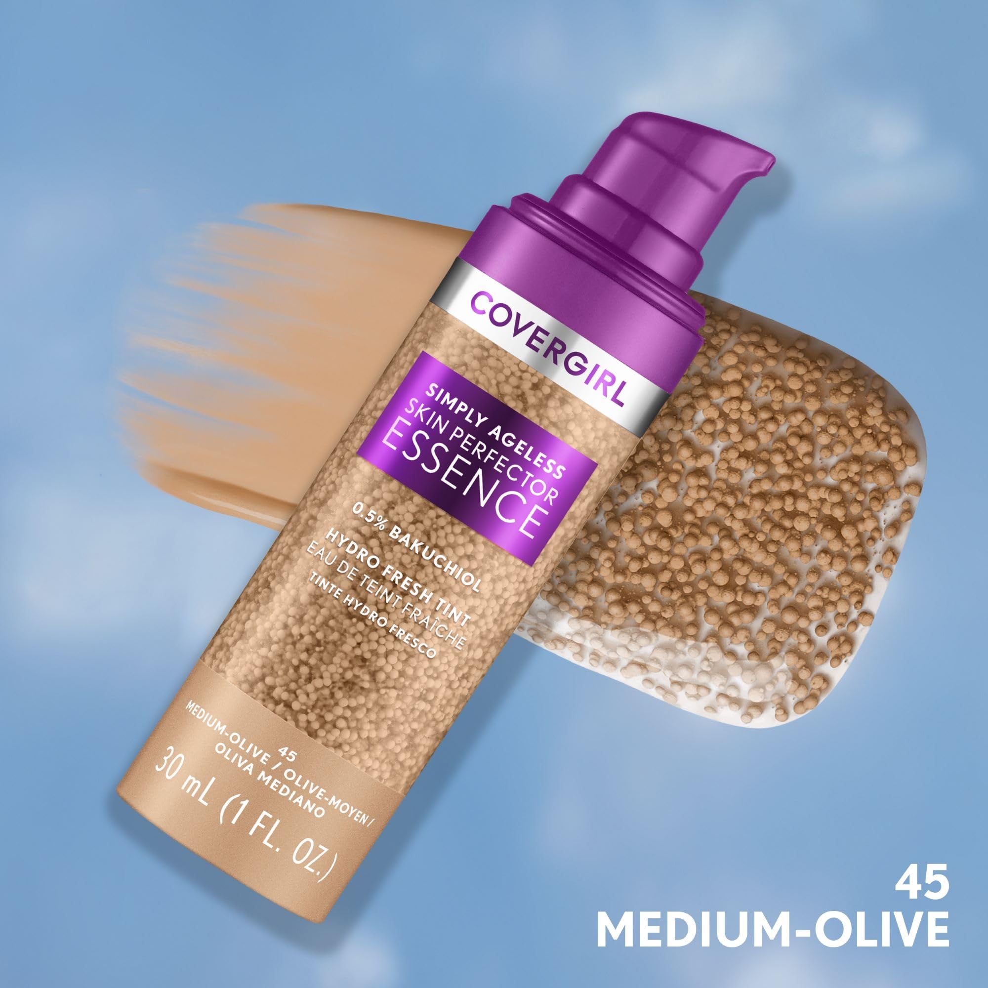 CoverGirl Simply Ageless application swatch demonstrates even tint and sheer coverage