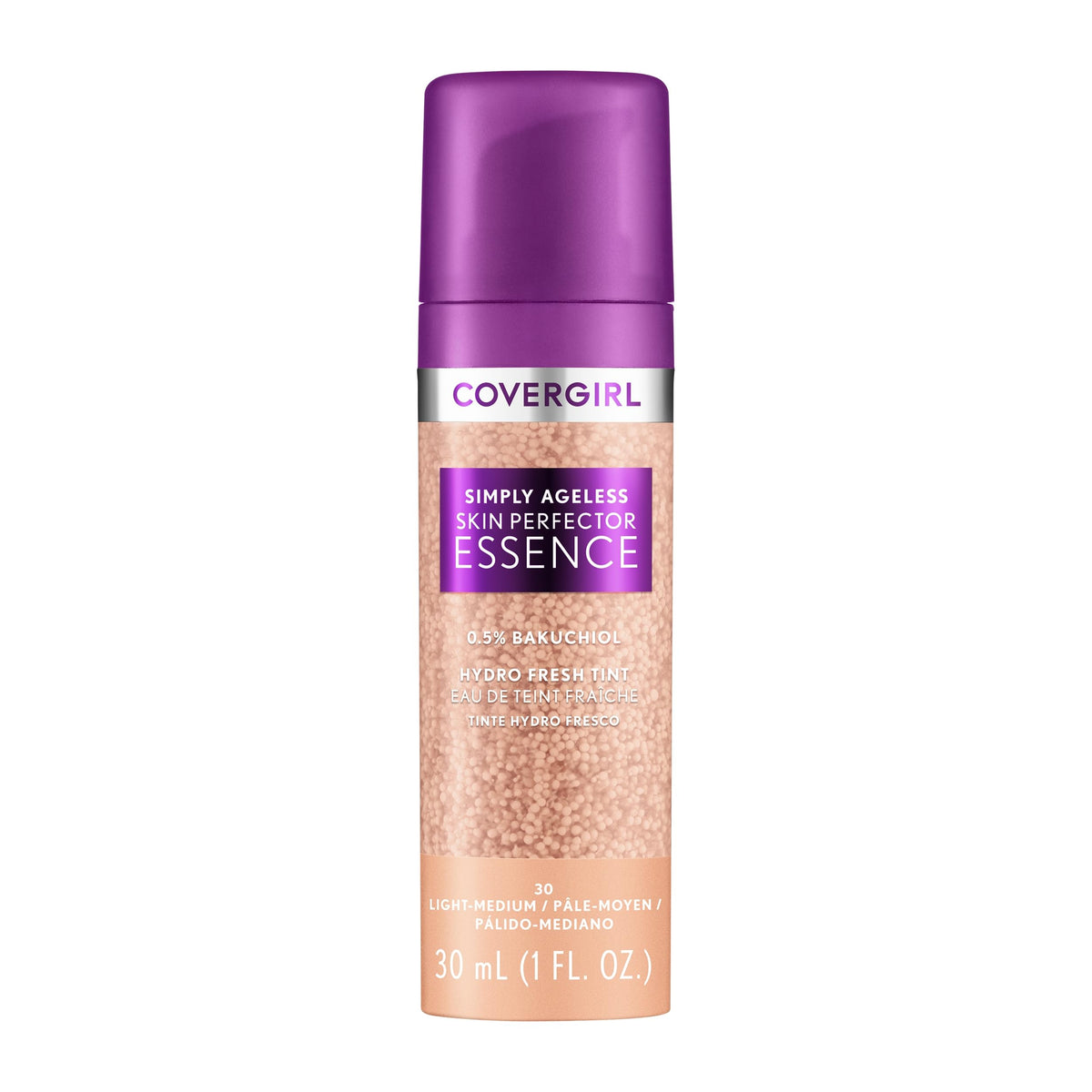 Covergirl Simply Ageless bottle pour shows gel texture with instant hydration.