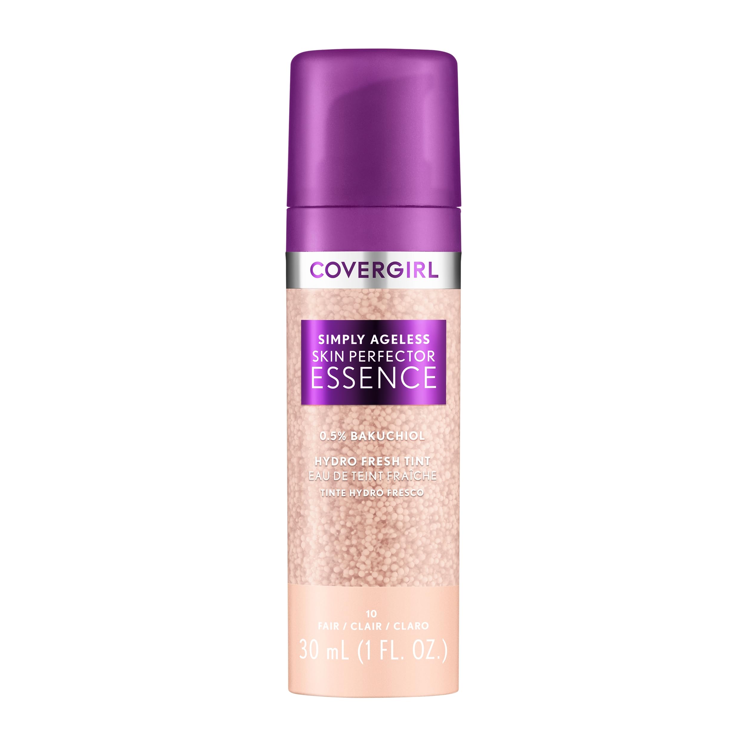 CoverGirl Simply Ageless bottle pour shows a sheer tint for radiant, natural skin.