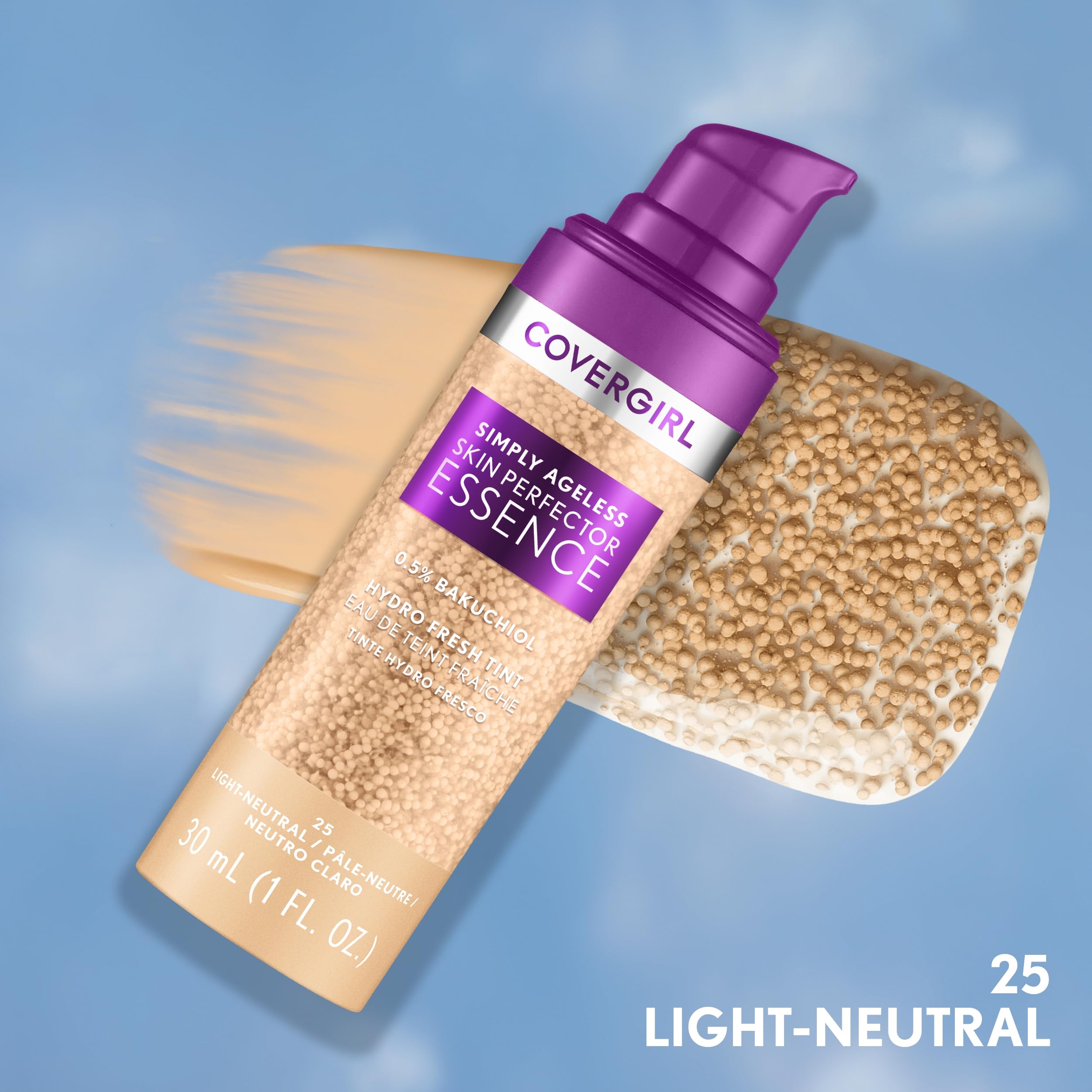 CoverGirl Simply Ageless microdroplet application shows even, smooth coverage