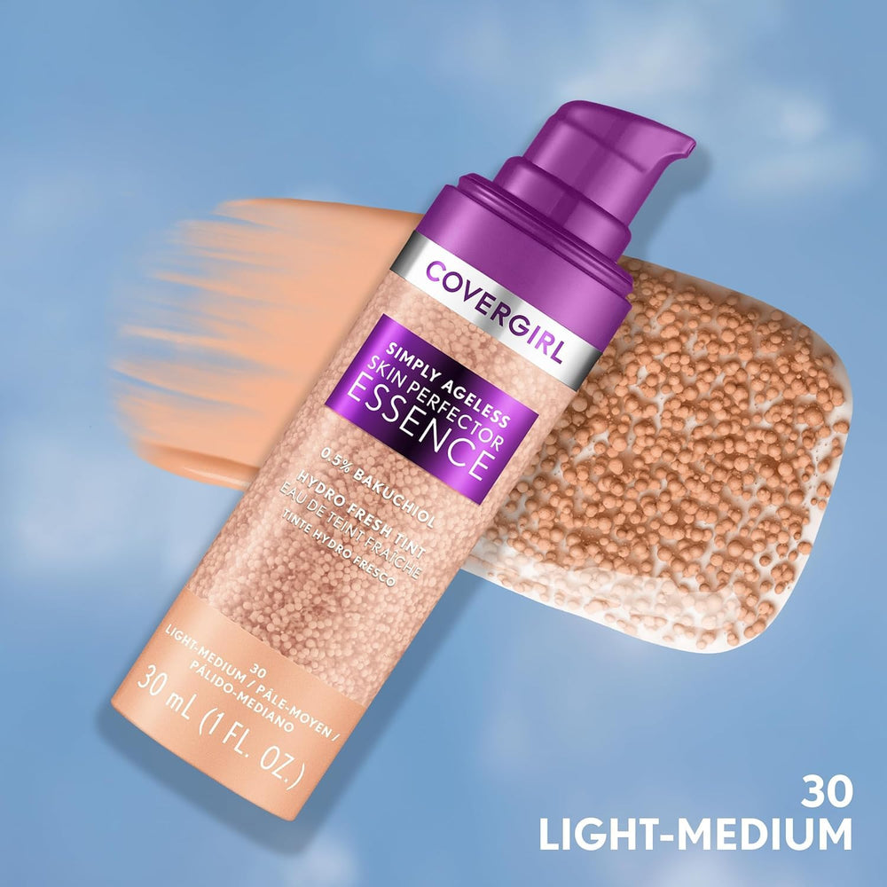 Covergirl Simply Ageless swirled microdroplets blend seamlessly for sheer, breathable coverage.