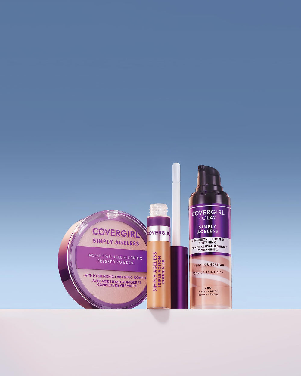 CoverGirl Simply Ageless packaging shot emphasizes a travel-friendly compact.