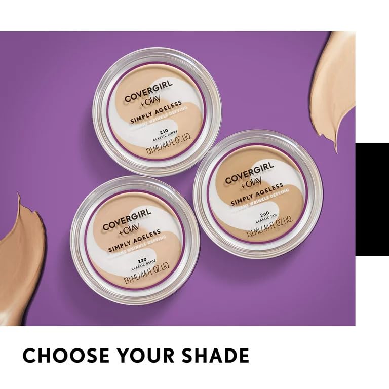 CoverGirl Simply Ageless vitamin C glow image suggests brightening, healthy-looking complexion.