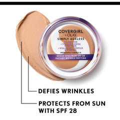 CoverGirl Simply Ageless 245 Warm Beige swatch shows natural match and glow.
