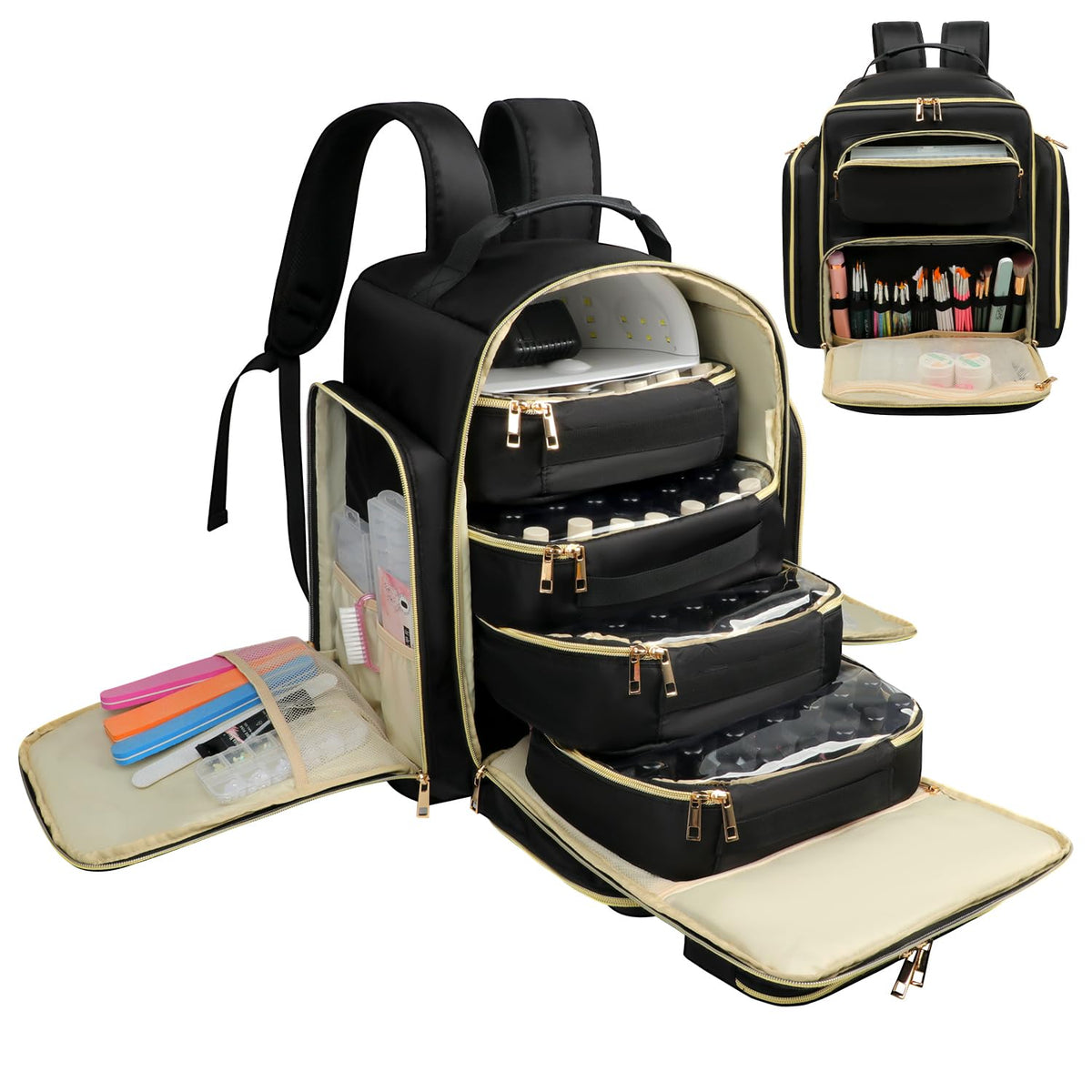 Covkev nail polish organizer backpack overview showing roomy capacity for bottles
