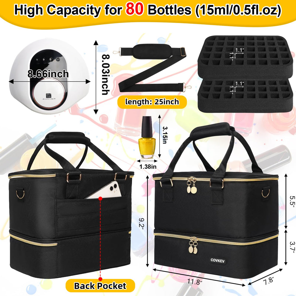Covkev nail-polish-organizer-bag-dimensions-11-8-7-8-9-2 shows compact footprint for travel.