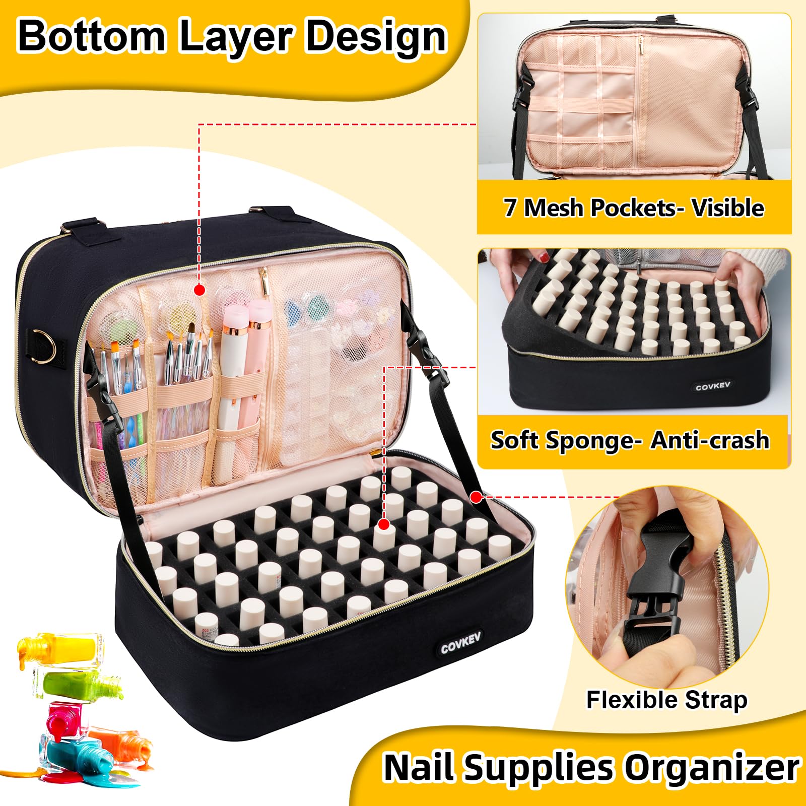 Covkev nail-polish-organizer-bag-interior-nail-dryer-slot reveals dryer compatibility.