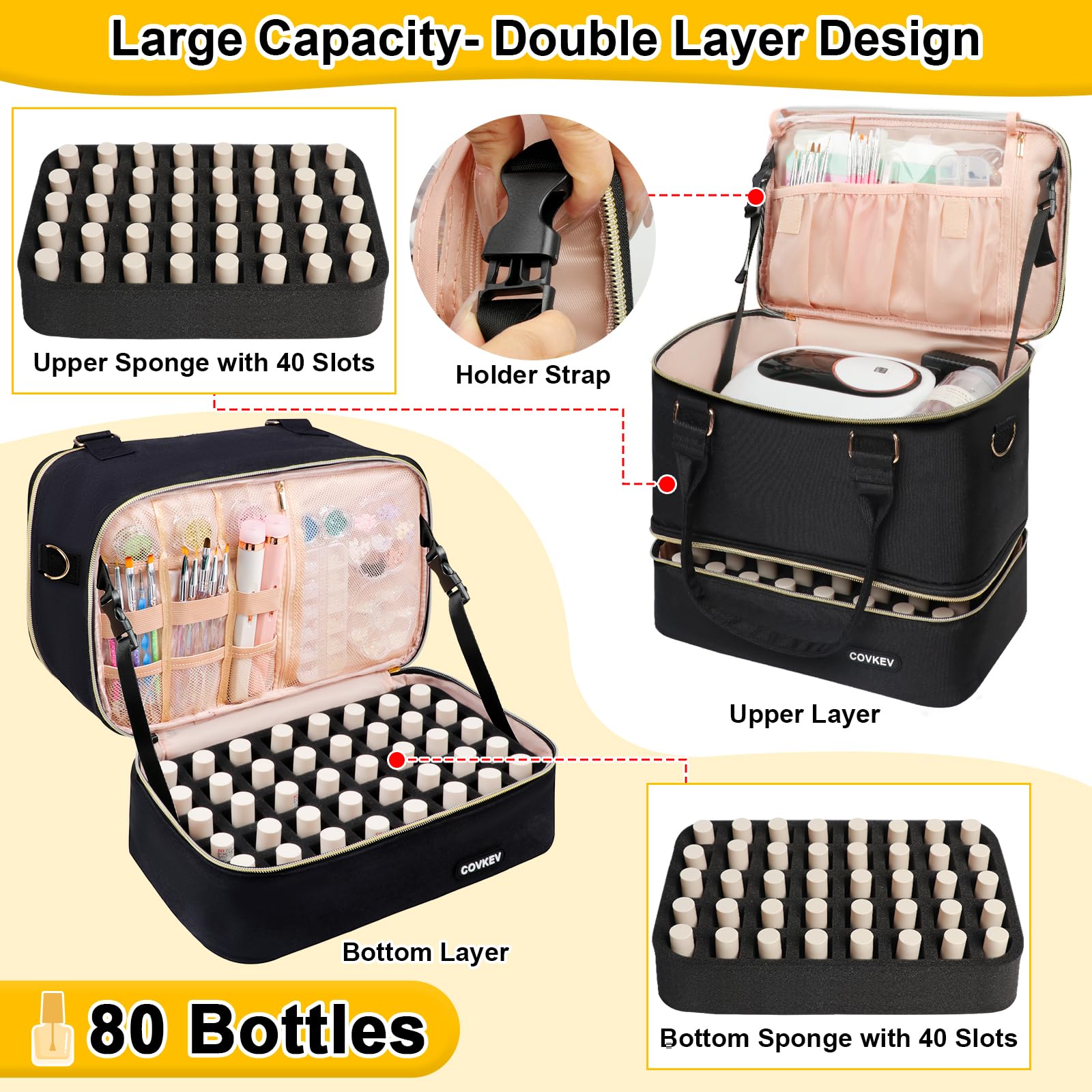 Covkev nail-polish-organizer-bag-side-view highlights portable, travel-friendly design.