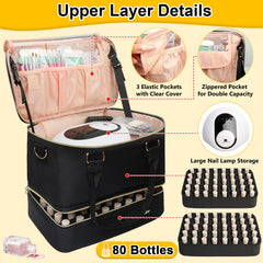Covkev nail-polish-organizer-bag-top-layer-holders features dual storage and strap convenience.