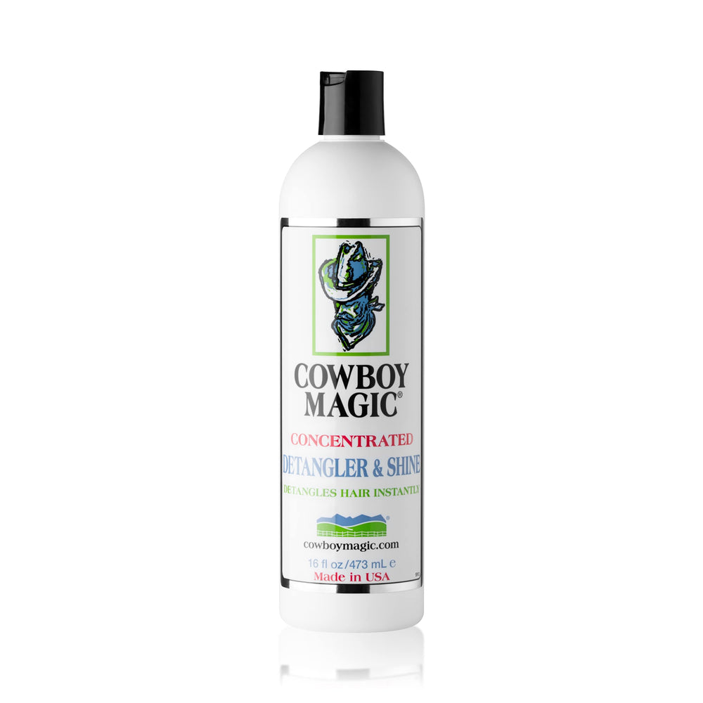 Cowboy Magic Detangler and Shine applied to a dog coat for smooth brushing.