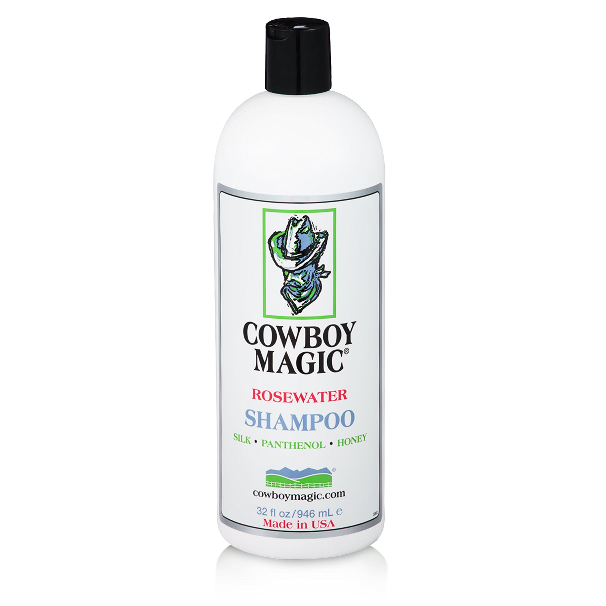 Cowboy Magic Shampoo bottle pour highlights fast rinse action for busy mornings.