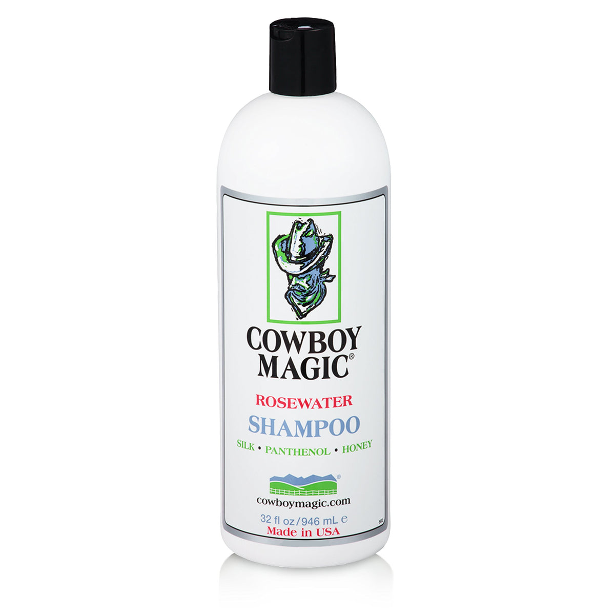Cowboy Magic Shampoo bottle pour highlights fast rinse action for busy mornings.