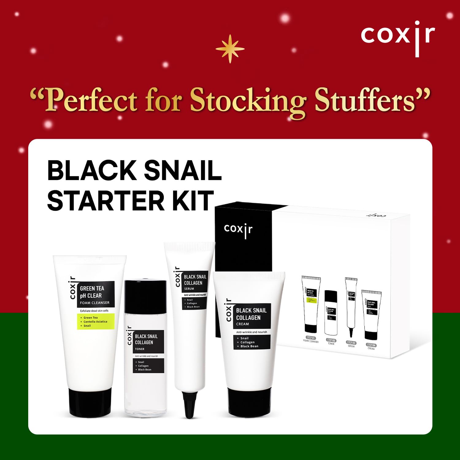 coxir Black Snail Toner bottle—balancing hydration to prep skin for serums.