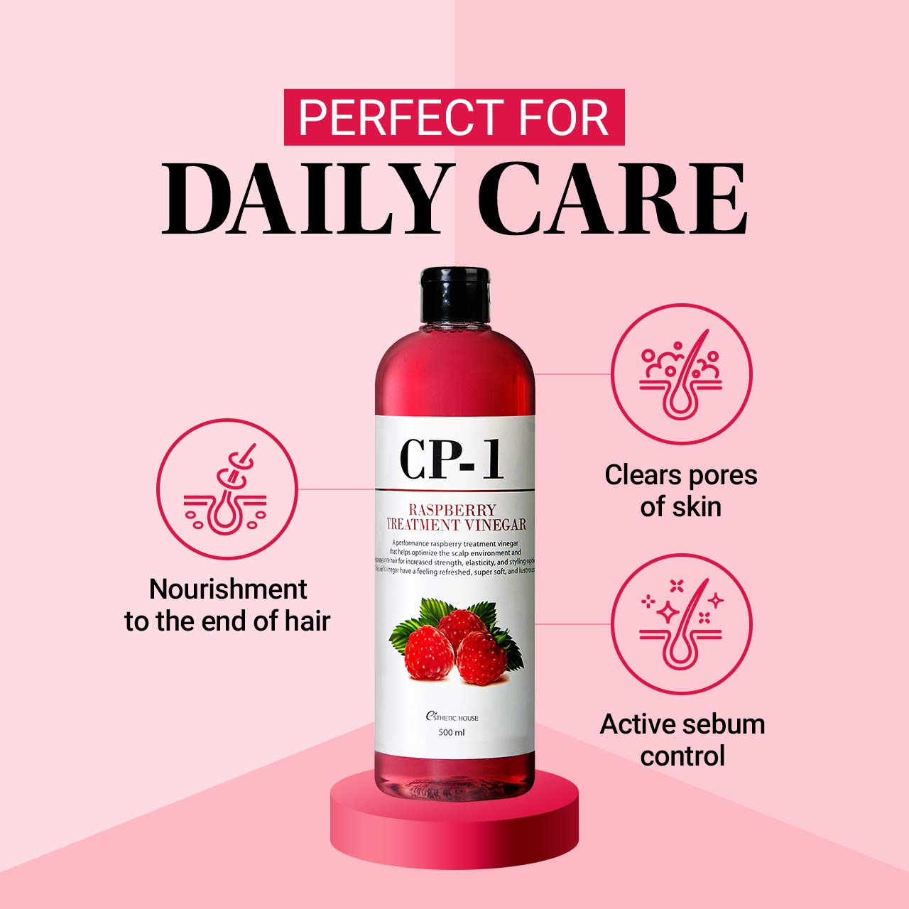 CP-1 Raspberry Treatment Hair Vinegar Rinse after-use glow hints at longer-lasting smoothness.