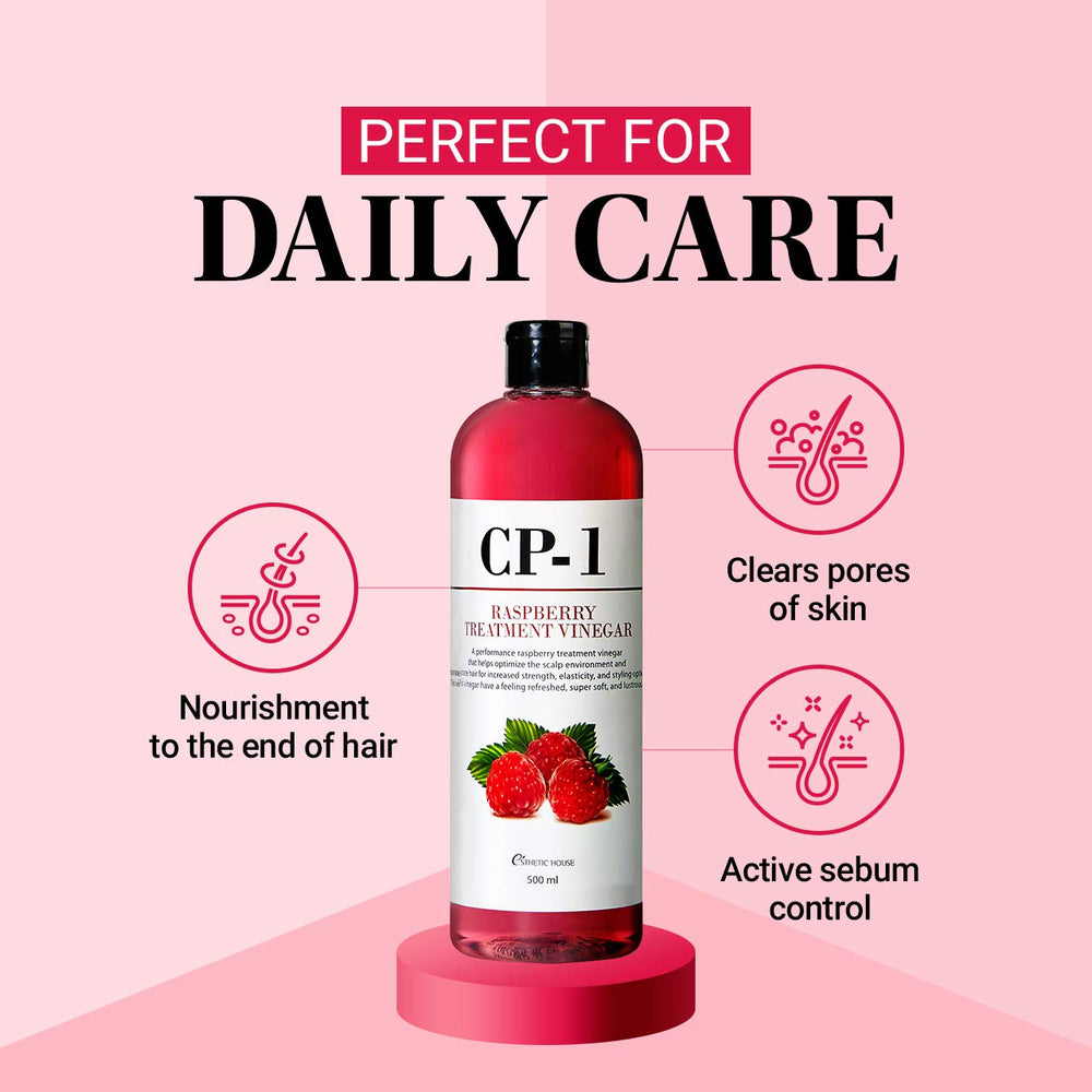 CP-1 Raspberry Treatment Hair Vinegar Rinse after-use glow hints at longer-lasting smoothness.