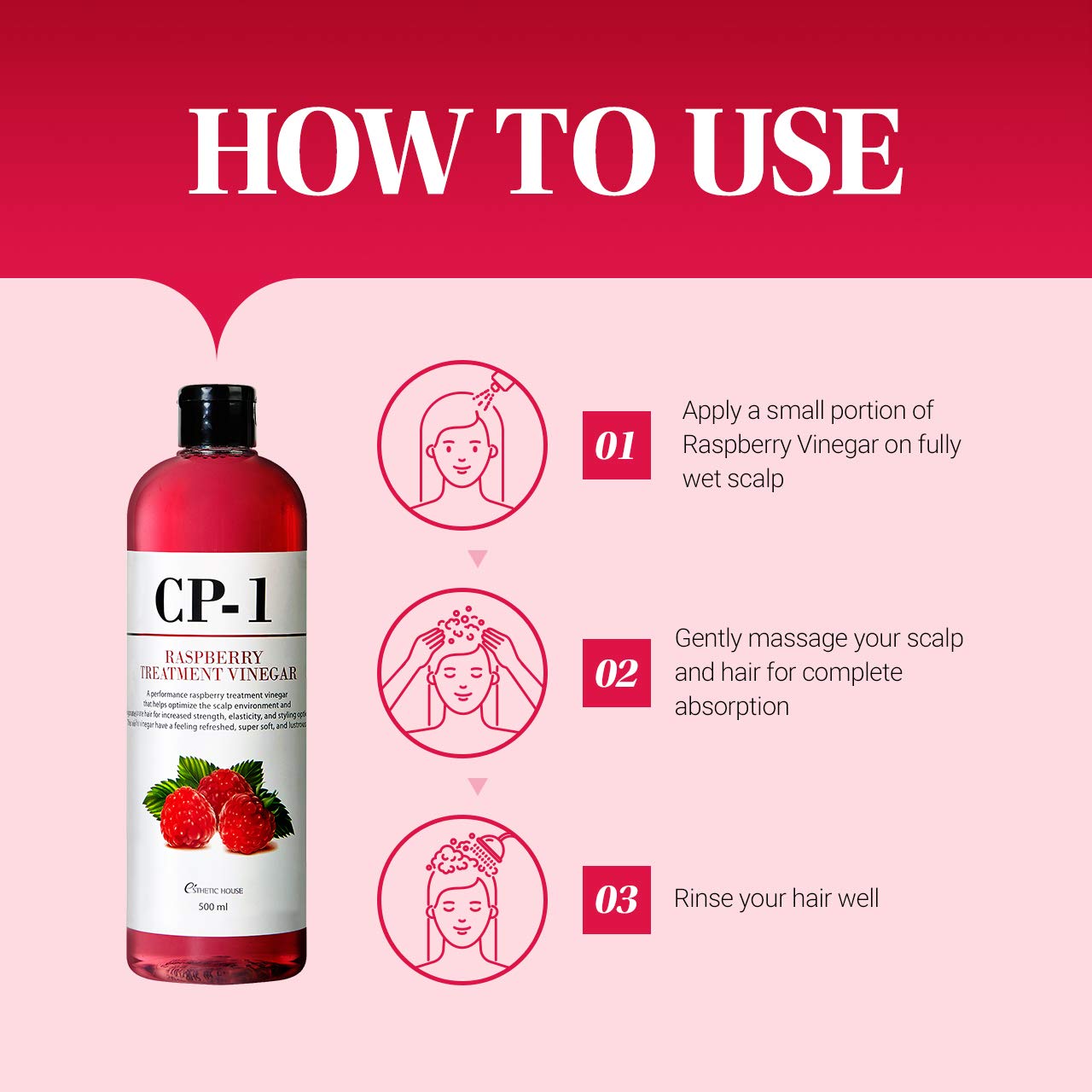CP-1 Raspberry Treatment Hair Vinegar Rinse packshot reflects product consistency and brand care.