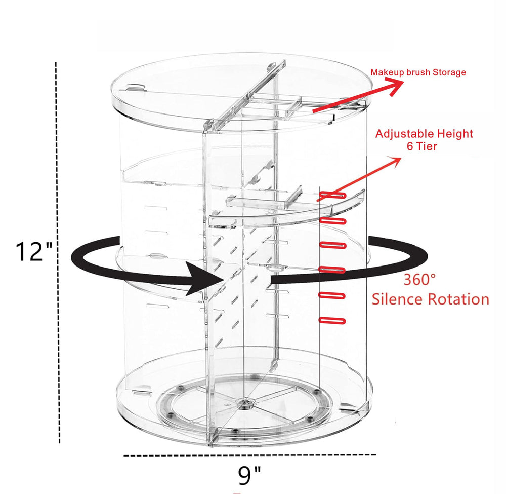 Cq acrylic 360-degree rotation makeup stand displaying items neatly at a glance