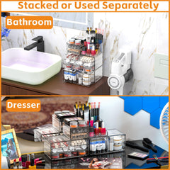Cq acrylic 9-drawer organizer with top eight compartments keeps daily essentials visible.