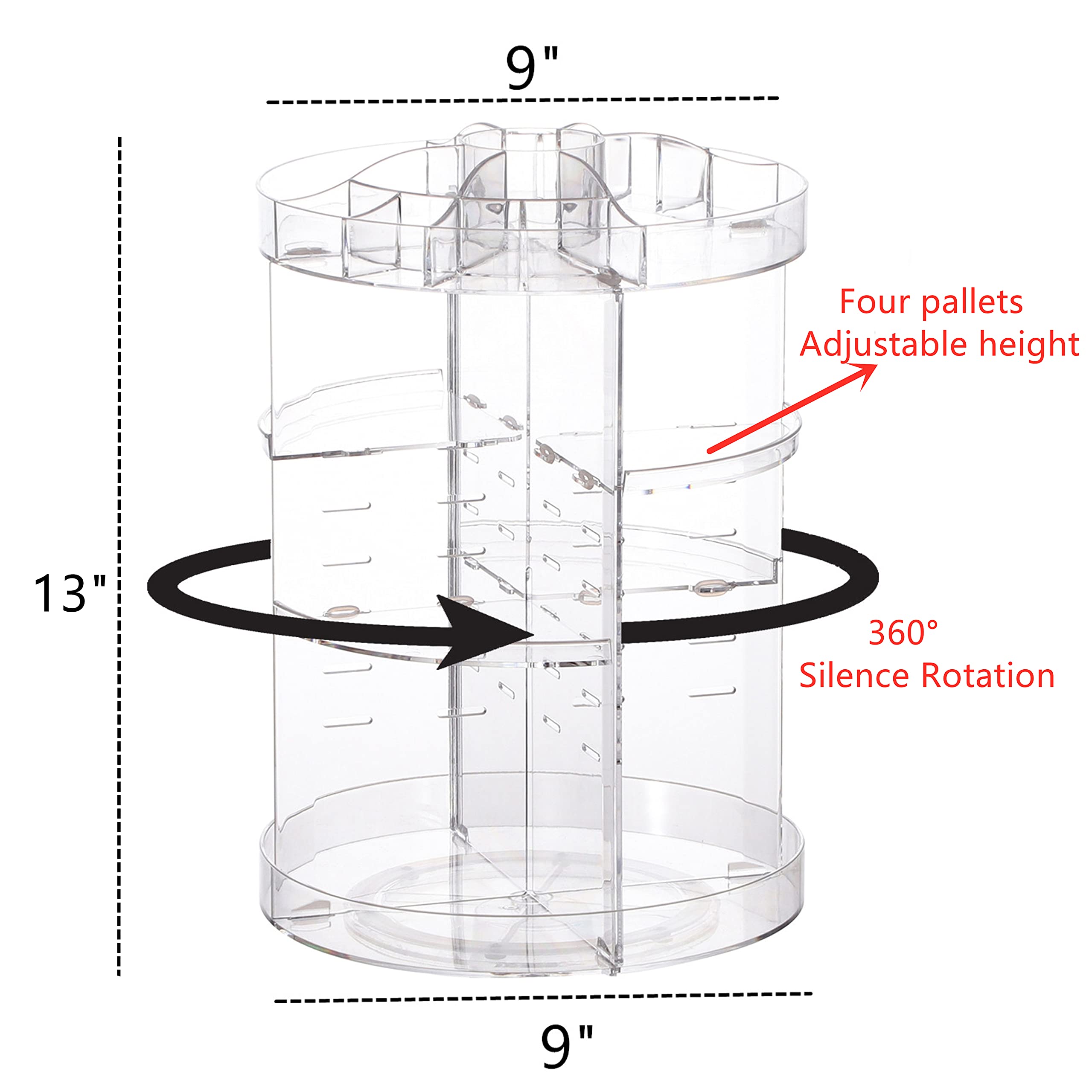 cq acrylic adjustable-trays six-level-height accommodates varied cosmetics
