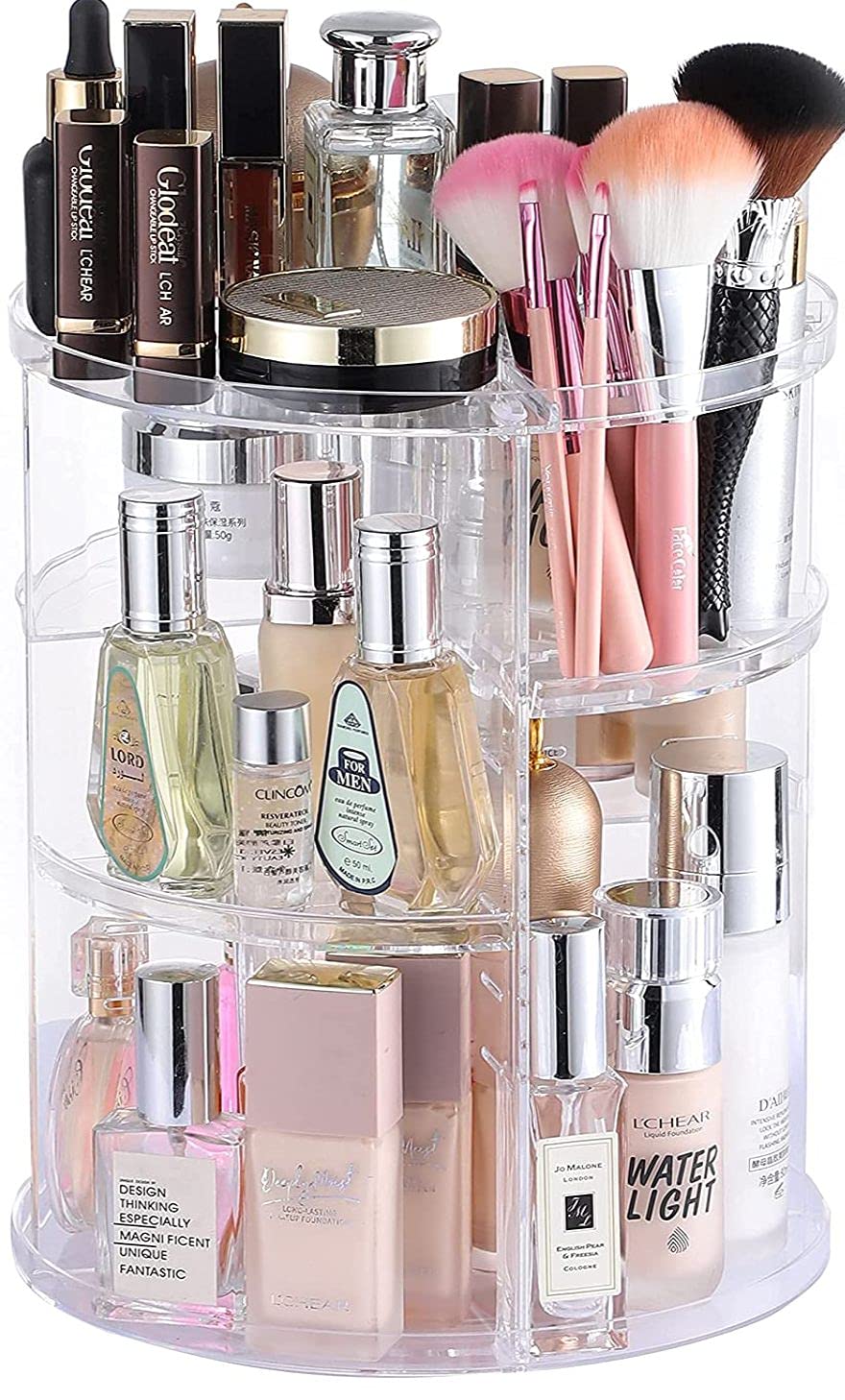 Cq acrylic clear rotating makeup organizer on vanity for quick access to cosmetics