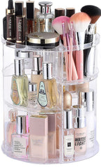 Cq acrylic clear rotating makeup organizer on vanity for quick access to cosmetics