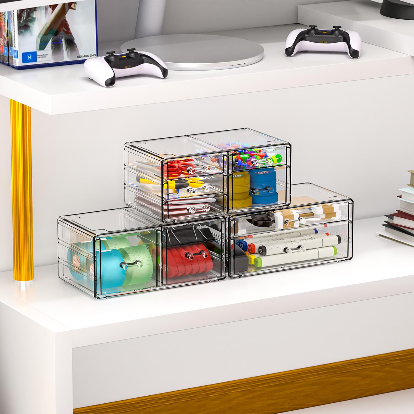 CQ Acrylic Clear Stackable Drawers close-up highlights smooth edges and transparent shine.
