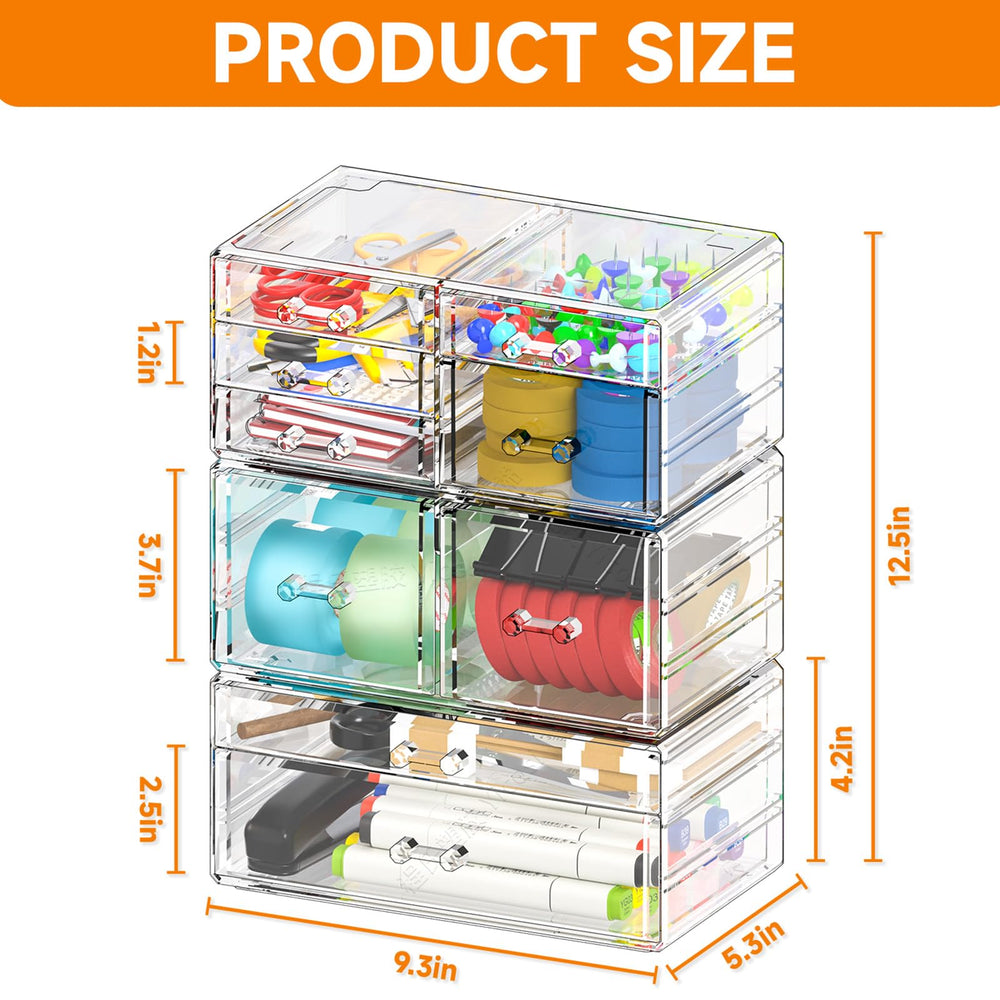 CQ Acrylic Clear Stackable Drawers on a vanity enhances bedroom organization.