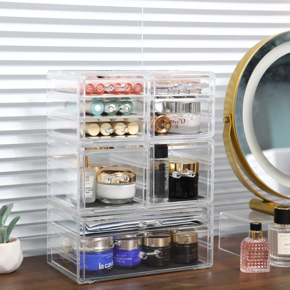 CQ Acrylic Clear Stackable Drawers modern design complements any room decor.